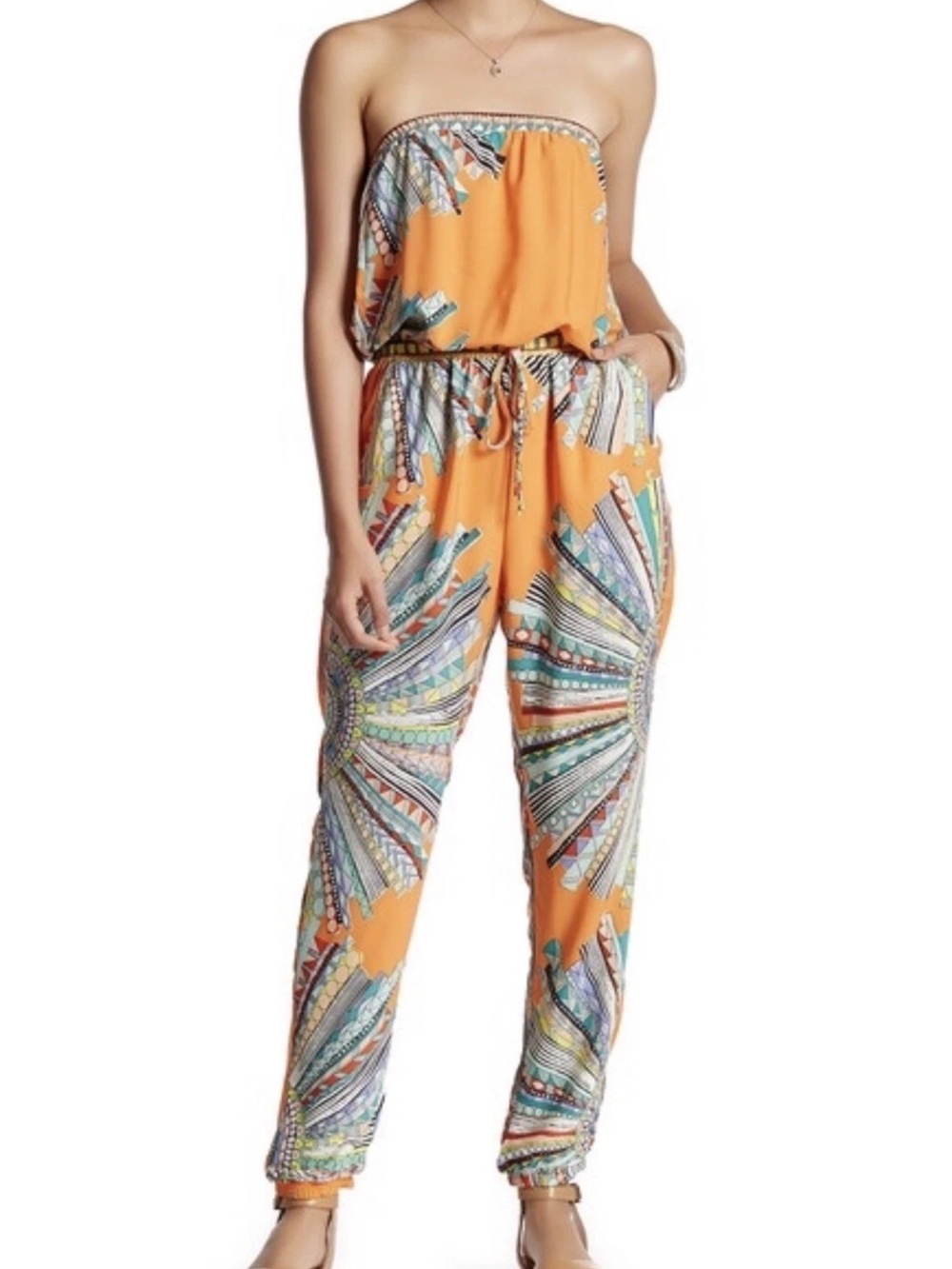 Fraiche by J Strapless Multicolor Jumpsuit. Women’s Large